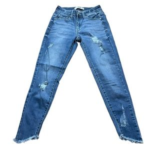 KanCan Jeans Women’s Blue 0/23 Angled Fray Ankle Skinny KC6108M